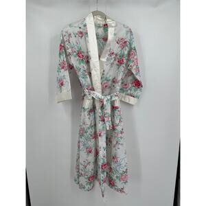 Vintage Appel Womens Robe Size S Floral Satin Trim Belted‎ Romantic Cottagecore